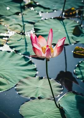 Pink Lotus Flower in Pond