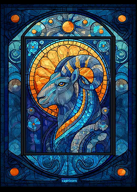 Capricorn Zodiac Sign Stained Glass Art