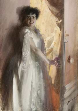 Woman in White Dress by Doorway