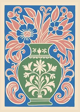 Floral Vase Art Nouveau Illustration