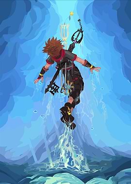 Sora in Water with Keyblades