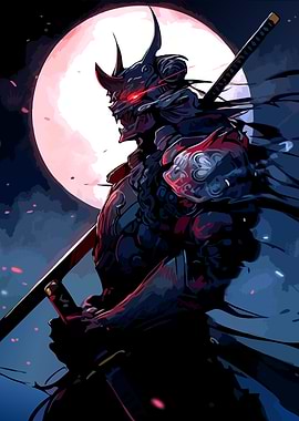 Oni Samurai Warrior with Moon