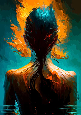 Abstract Woman with Fiery Hair