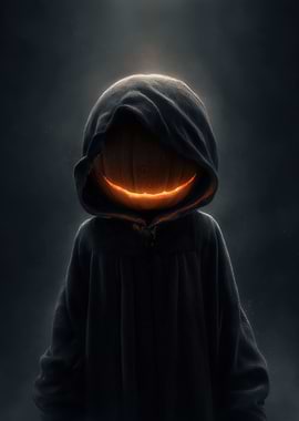 Hooded Figure with Pumpkin Face