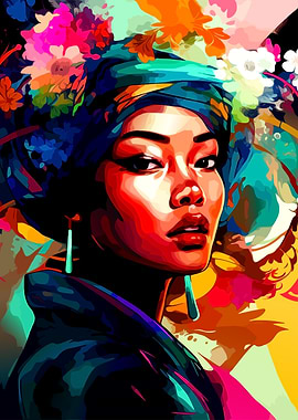 Colorful Portrait of a Woman with Turban