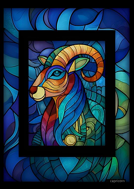 Capricorn Zodiac Sign Stained Glass Art