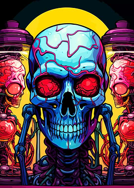 Colorful Skull and Brains Illustration