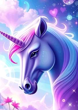 Magical Unicorn Portrait Pastel Sky