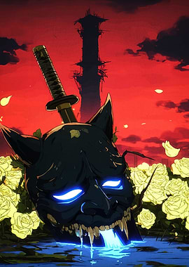 Demon Mask with Sword and Roses