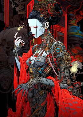Cyberpunk Geisha with Mechanical Body