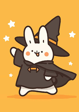 Cute Halloween Bunny Witch Illustration