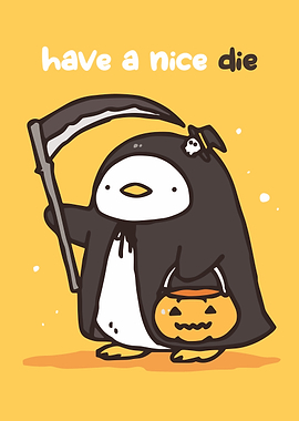 Penguin Grim Reaper Halloween Cartoon
