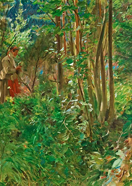 Woman in Forest, Impressionist Painting