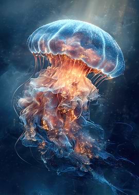 Glowing Jellyfish in Deep Blue Sea