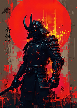 Dark Samurai with Red Sun