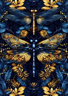 Dragonfly and Floral Pattern