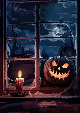 Halloween Night Window Scene