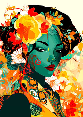 Floral Woman Portrait in Vibrant Colors