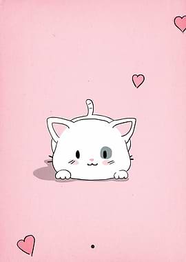 Cute White Cat with Hearts