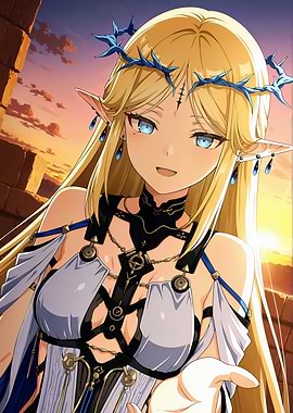 Anime Elf with Blue Crown