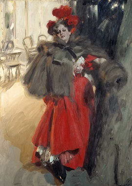 Elegant Woman in Red Dress Painting