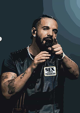 Drake Illustration with 'Sex Relieves Tension' Patch