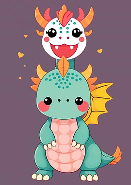 Cute Stacked Dragon Cartoon