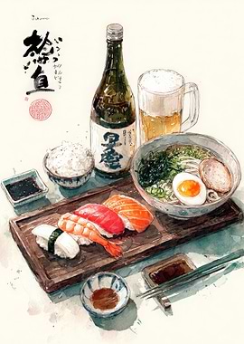 Japanese Food Watercolor Still Life