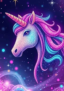 Sparkling Unicorn Cosmic Scene