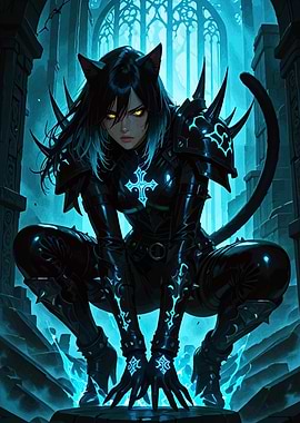 Catgirl Knight in Gothic Setting