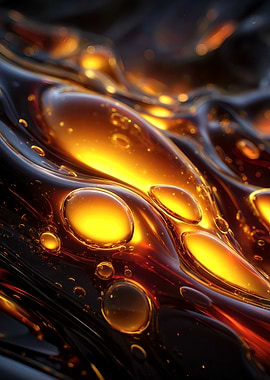 Abstract Golden Liquid with Bubbles