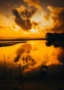 Golden Sunset Reflection on Water