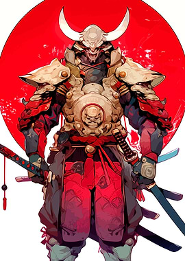 Samurai Warrior with Red Sun Backdrop