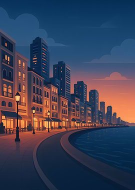 Cityscape at Dusk by the Water