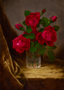 Red Roses in Glass Still Life