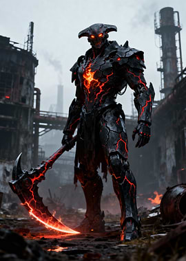 Armored Warrior with Scythe in Ruins
