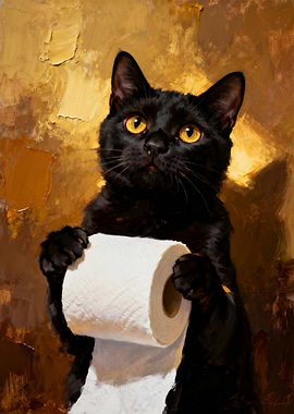 Black Cat with Toilet Paper