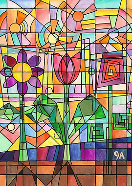 Abstract Floral Stained Glass Art - Bright And Sunny Flower Day