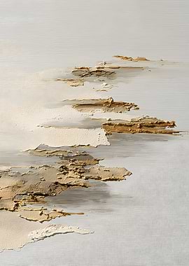 Abstract Gold and White Textured Painting