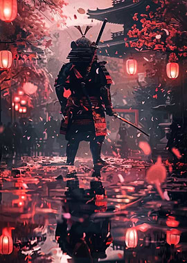 Samurai Warrior in Japanese Temple Setting