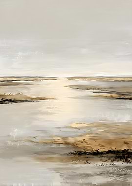 Abstract Landscape Painting with Gold Accents