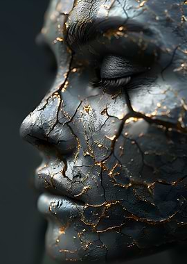 Cracked Face with Golden Veins