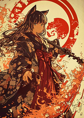 Anime Girl with Katana and Fox Ears