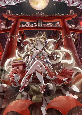 Anime Girl with Fox Ears and Tails