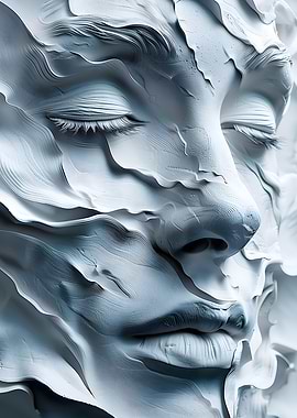 Abstract Face Sculpture in White and Blue
