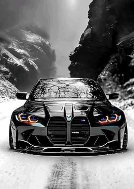 Black BMW M4 in Snowy Landscape