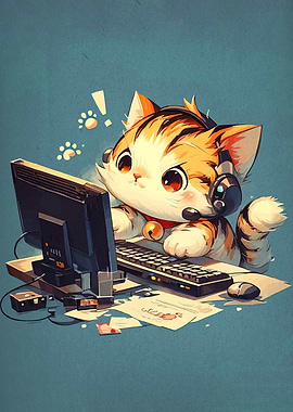 Cute Cat Gamer with Headset