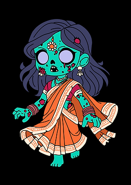 Cartoon Zombie Indian Woman Illustration