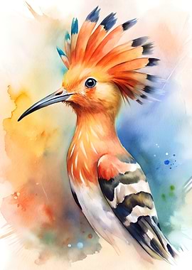 Watercolor Hoopoe Bird Portrait