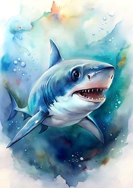 Watercolor Baby Shark Illustration